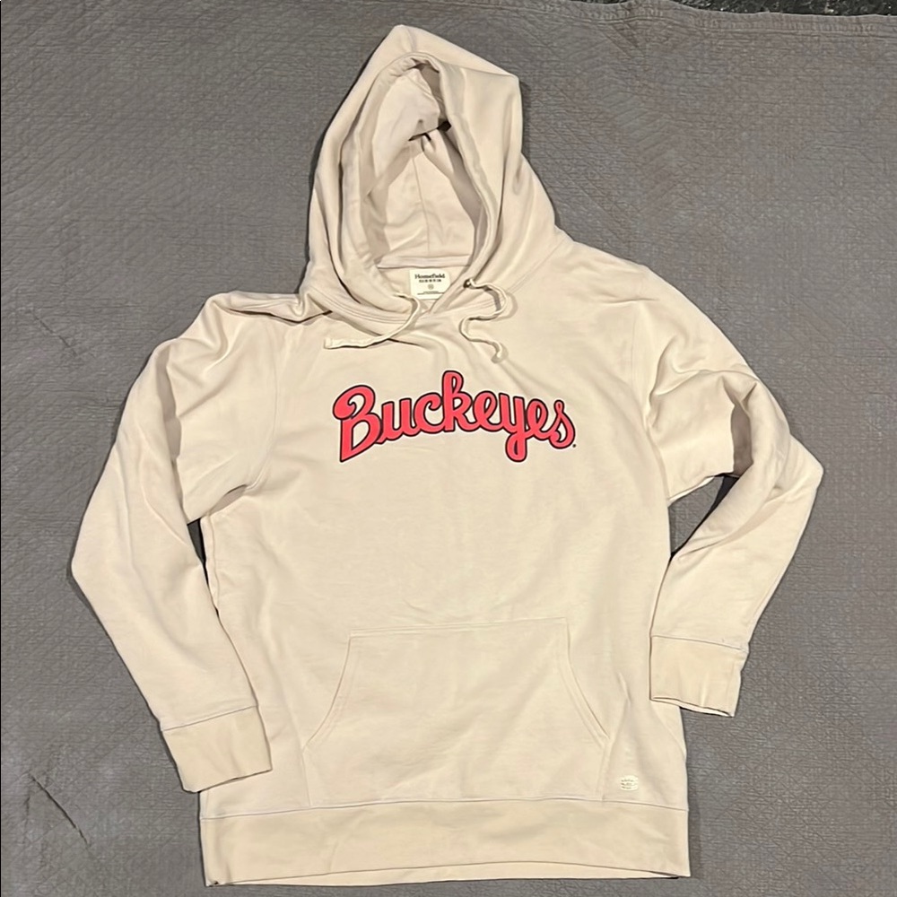 Men’s Homefield Cream Hoodie with Red Buckeyes Script Logo